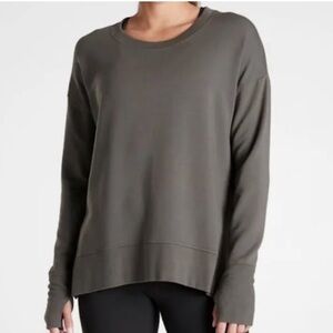 Athleta Coaster Luxe Recover Sweatshirt Mountain Olive Green Gray, Size Small